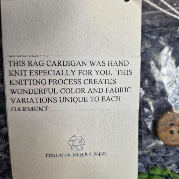Floral Hand Knit Rag Cardigan L XL Denim Blue Bellepointe Vintage Deadstock - Picture 8 of 10